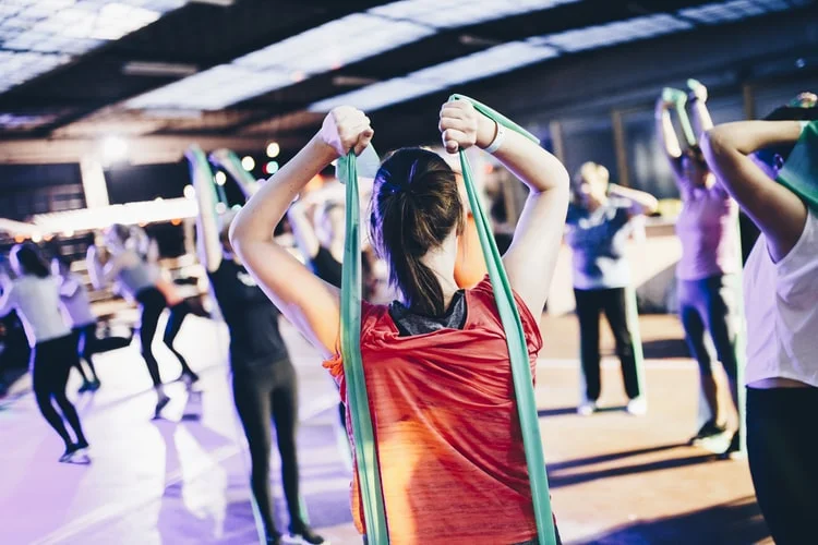 stretching done during a fitness event.
